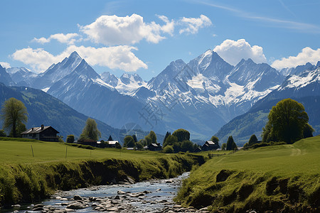 山川环绕的美丽景观图片