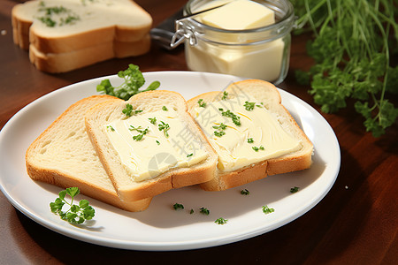 面包和黄油营养早餐的黄油面包背景