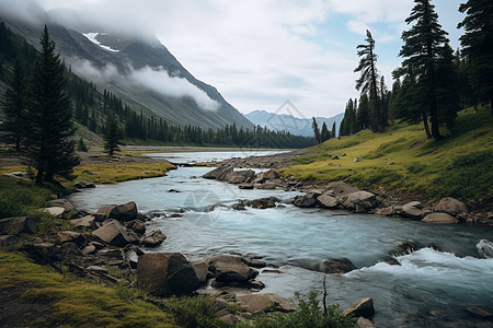 山间森林湖泊的美丽景观图片