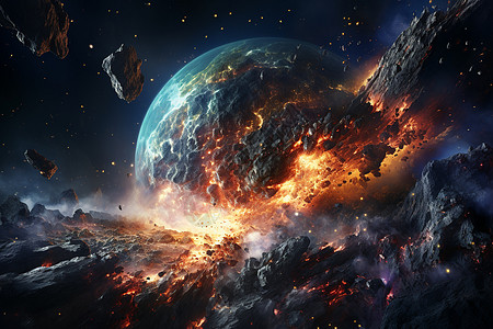 陨石撞地球地球石头素材高清图片