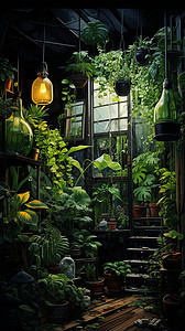 长满绿色植物的室内空间图片