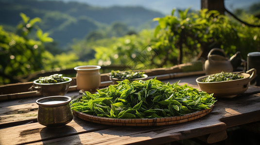 渥堆发酵晾晒的茶叶背景