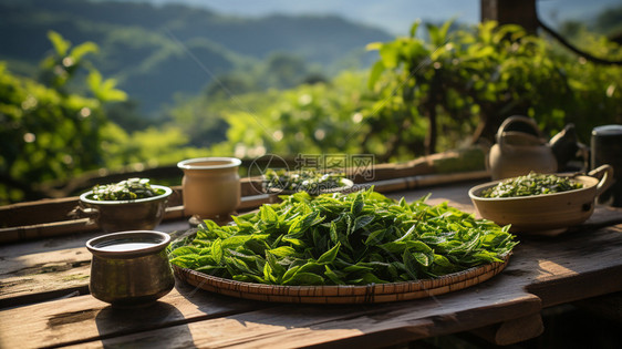 晾晒的茶叶图片