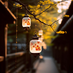 灯笼挂在树上图片