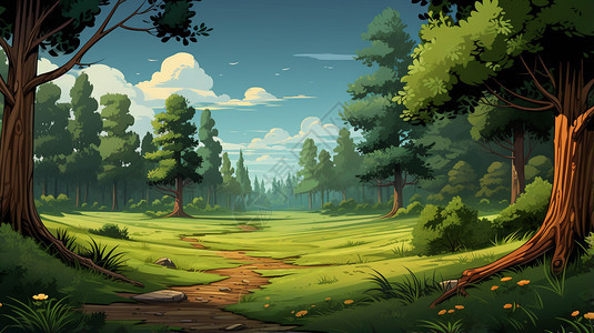 卡通森林里的树木背景图片
