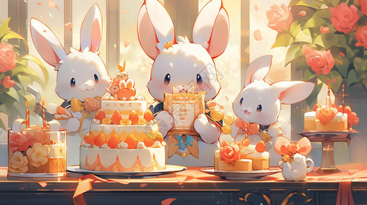 小兔子的生日派对图片