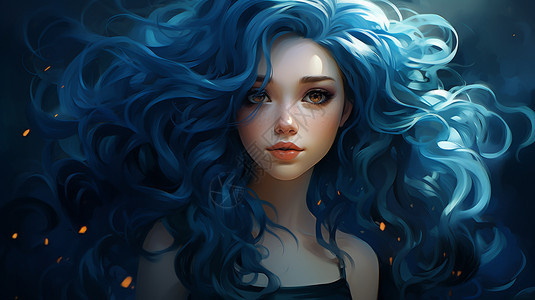卡通可爱的蓝头发女孩图片