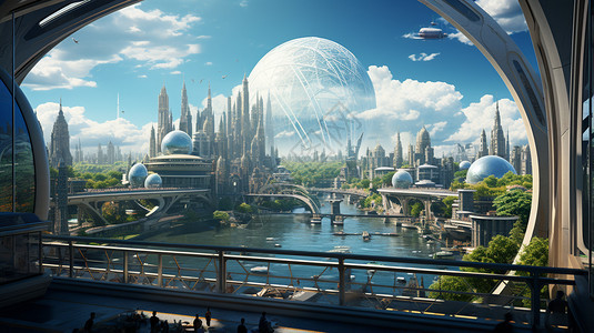 科幻的未来派城市插图图片