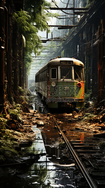工业城市里的废弃火车图片