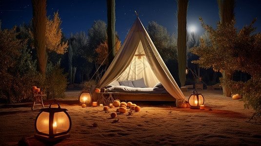 万圣节夜晚野外的帐篷图片