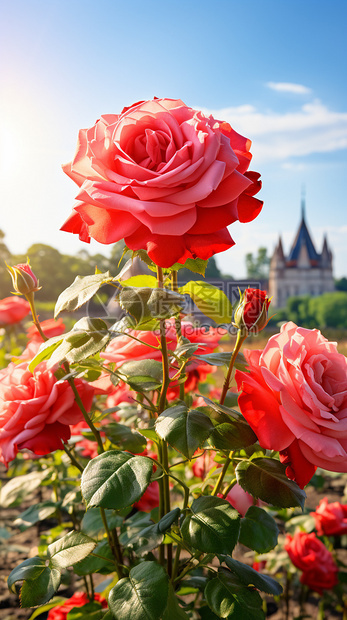 户外花园中盛开的玫瑰花图片