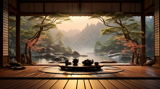 日式地板茶具图片