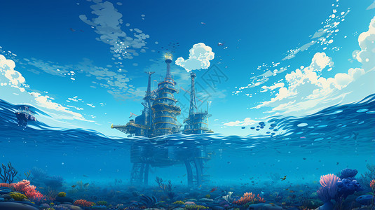 抽象创意海洋石油钻机平台插图图片