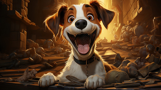开心微笑的卡通小狗图片