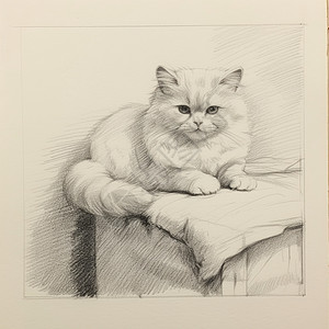 宠物猫咪的素描画图片