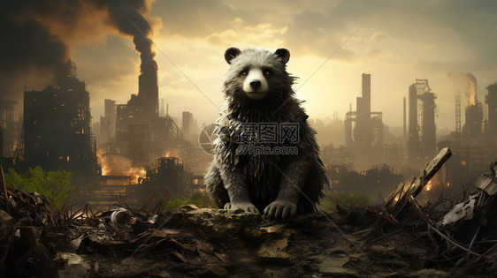 毁灭城市中的棕熊图片
