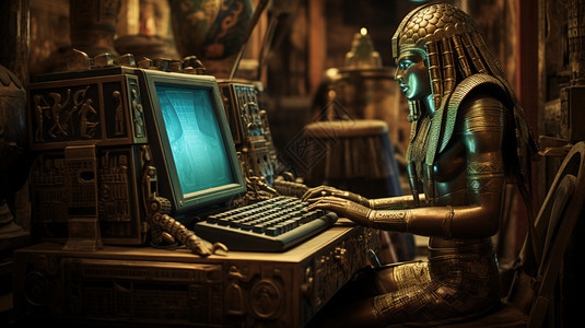 电脑前的埃及铜人图片