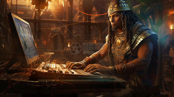 精通电脑科技的埃及法老图片