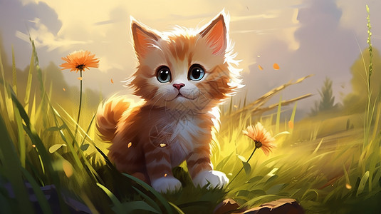 草地上可爱的小猫图片