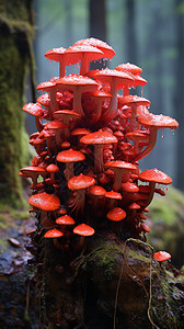 树林中天然的红色蘑菇图片