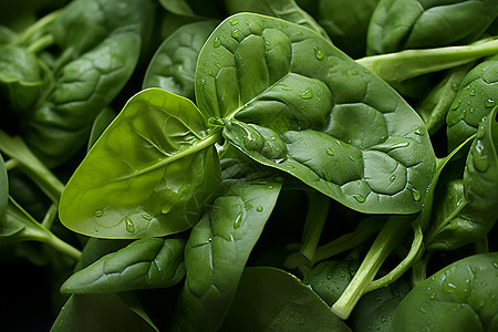 健康饮食中的新鲜绿叶蔬菜图片