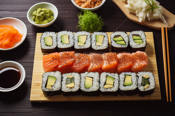 美味的寿司拼盘图片