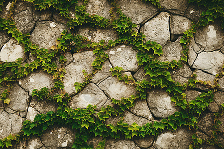 绿藤覆盖的石墙图片