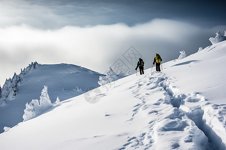 冬日里登雪山的人图片