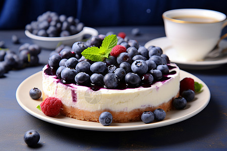新鲜美味的蓝莓蛋糕图片