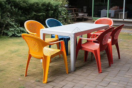 彩色家具草坪上的彩色椅子的背景