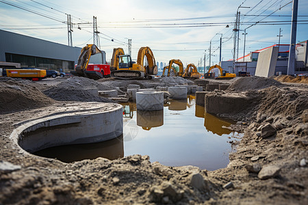 现场城市大型下水道工程施工背景