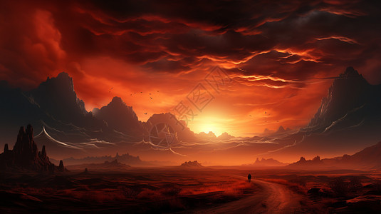 沙漠烟直，长河日落轮背景图片