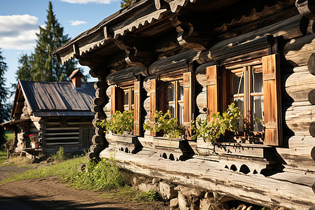 村落中的一座木屋图片