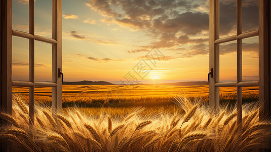 秋季金黄色的麦田景观背景图片