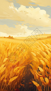 秋天金黄色的麦田创意插图图片