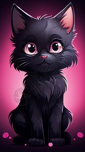 乖巧的黑色卡通小猫背景图片