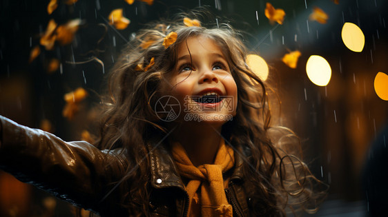 雨中中开心的小女孩图片
