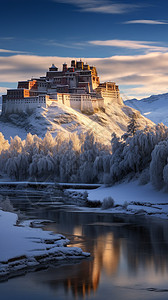 雪后壮丽的布达拉宫景观高清图片
