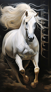 飞驰的白色马匹图片