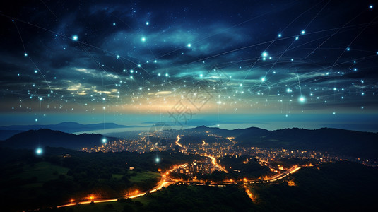 城市上空的数据星空图片