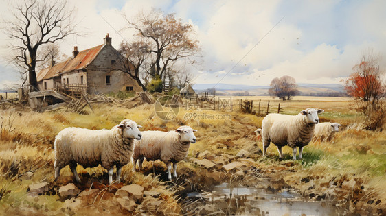 农场养殖的绵羊插图图片