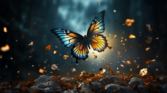 丛林中梦幻的蝴蝶背景图片