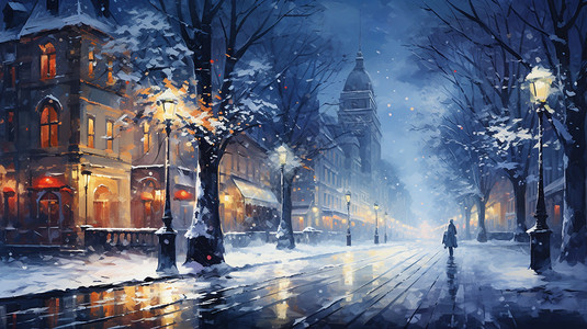 寒冷冬夜的城镇街道图片