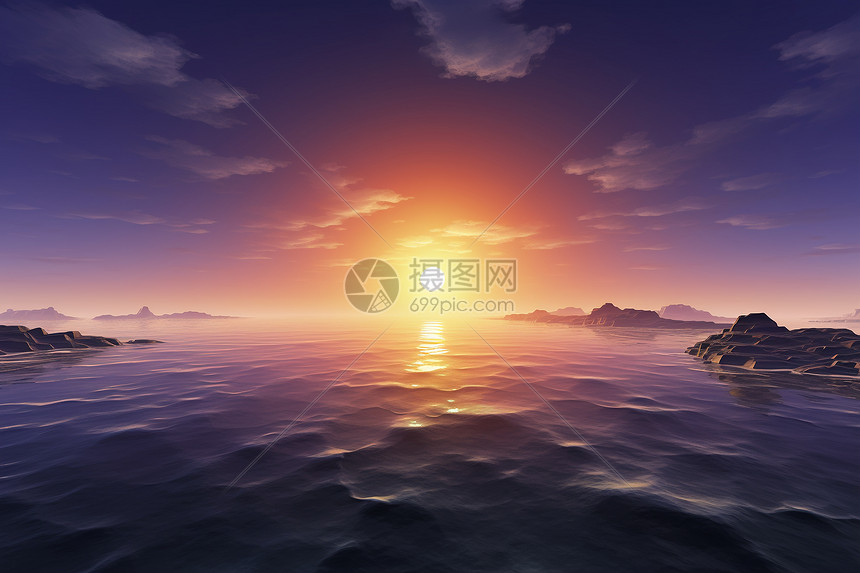 日出与大海的交汇图片