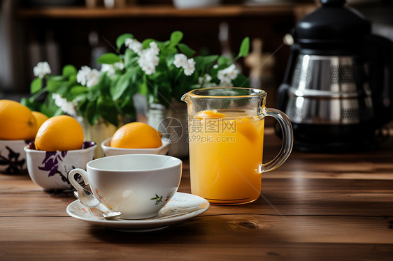 早餐时刻的橙汁与咖啡图片