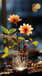 透明小花素材窗台水杯中的小花背景
