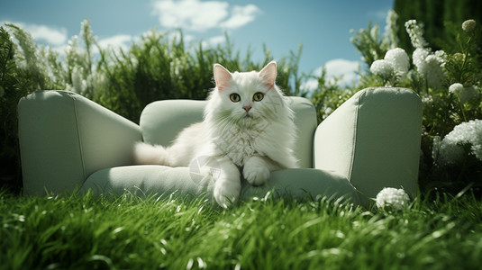 沙发上乖巧的小白猫图片