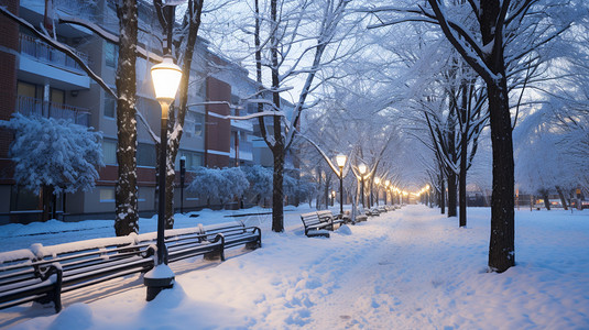城市联网冬季城市街道的美丽景观背景