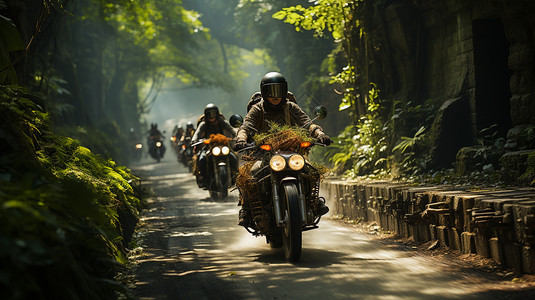 丛林道路上的骑行部队背景图片