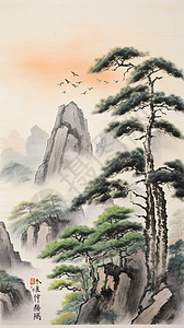 中式古风的山间迎客松图片